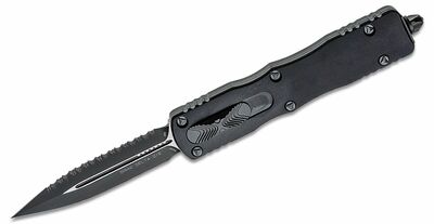 Microtech 227-3T Dirac Delta Black Tactical Serrated automatický nůž 9,6 cm, celočerná, hliník