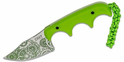 CRKT CR-2387G MINIMALIST® Bowie Gears nôž na krk 5,4 cm, zelená, plast, ozubené kolesá, Kydex puzdro