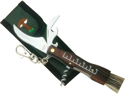 JKR0090 JOKER WOOD HANDLE WITH CORKSCREW 5,5 CM STAINLESS STEEL BLADE MUSHROOM KNIFE WITH NYLON SHEA