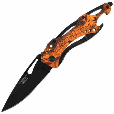 Herbertz 580312 jednoručný univerzálny vreckový nôž 9cm, hliník, oranžová kamufláž, otvárač na fľaše