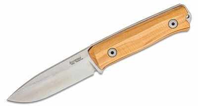 LionSteel B40 UL Olive bushcraft kés 9,8 cm, Stonewash, olívafa, bőr hüvely