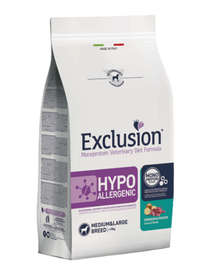 EXCLUSION HYVM02 MEDIUM/LARGE BREED hypoalergénne granule 2kg, zverina/zemiaky