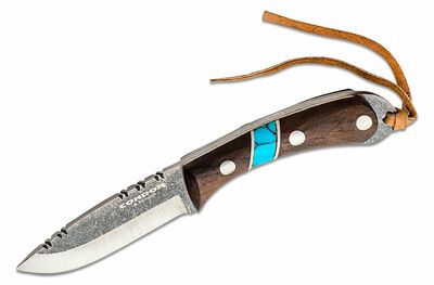 Condor CTK2839-2.3HC BLUE RIVER Neck Knife nůž na krk 5,9 cm, ořechové dřevo, tyrkys, kožené pouzdro