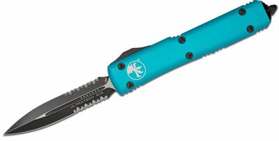 Microtech 122-2TQ Ultratech Turquoise Partial Serrated automatický nôž 8,8cm, čierna, tyrkys, hliník