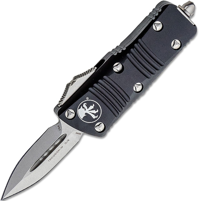 Microtech 238-10 Mini Troodon kőmosott automata kés 5 cm, fekete, alumínium 