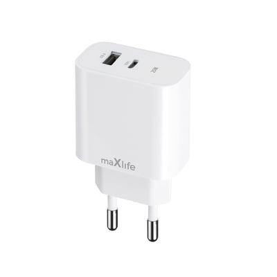 Maxlife MXTC-06-25AC PD QC nabíjačka 1x USB-C 1x USB 25W, biela (OEM0101202)