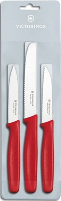 Victorinox 5.1111.3 3-dielna súprava - 1x nôž na paradajky a 2x univerzálny nôž, červená