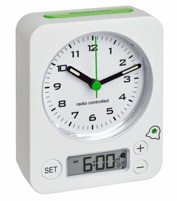 60.1511.02.04 TFA COMBO bezdrôtový budík s digitálnym nastavením, bielo-zelený 