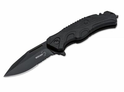 Böker Plus 01BO321 Savior 2 záchranářský kapesní nůž 8,5 cm, černá, TPR, FRN, nylonové pouzdro