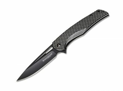 Magnum 01RY703 Black Carbon vrecokvý nôž 9 cm, celočierna, uhlíkové vlákno