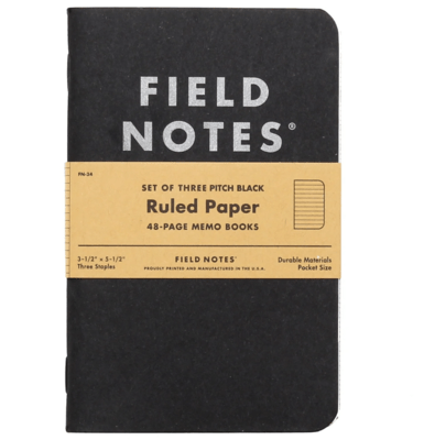 Field Notes FN-34 Pitch Black Ruled Memo Book jegyzettömb, fekete, 48 oldal, 3 csomag