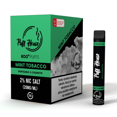 Puff House Mint Tobacco Jednorazová e-cigareta, mätový tabak