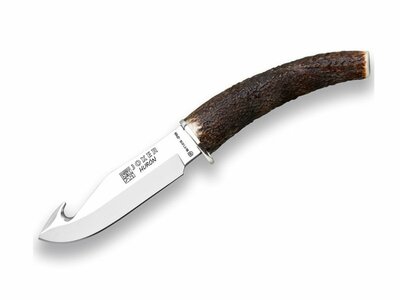 JOKER CC74  HURON lovecký nôž s vyvrhovacím hákom 11 cm, jelení paroh, kožené puzdro