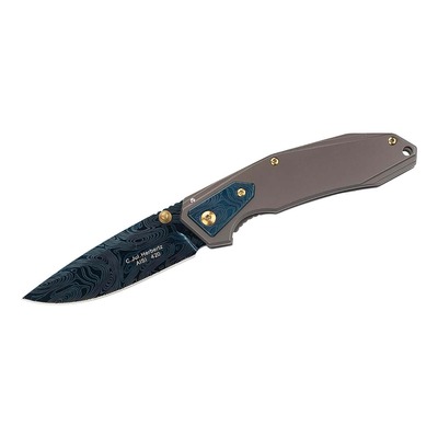 Herbertz 533912 jednoručný vreckový nôž 8cm, nerezová oceľ, modrý damaškový vzhľad