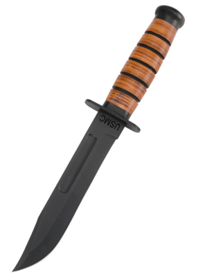 United Cutlery UC3092 USMC bojový nůž 18 cm, černá, kůže, kožené pouzdro