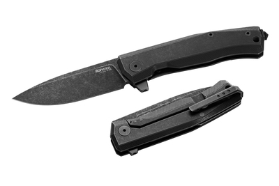 LionSteel MT01B BW Myto Full Old Black kapesní nůž 8,3 cm, Stonewash PVD, titan, rozbíječ skla