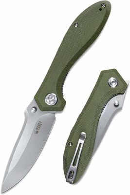 Kubey KU314E Ruckus Green vreckový nôž 8,4 cm, zelená, Micarta, spona