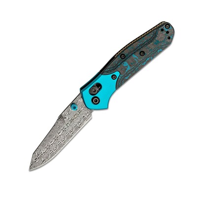 Benchmade 945-221 MINI OSBORNE zsebkés 7,4 cm, Damaszkusz, kék, arany, szénszálas, LE 2022