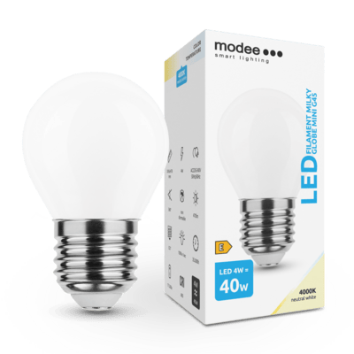 Modede LED izzószál tejes Globe Mini G45 4W E27 4000K