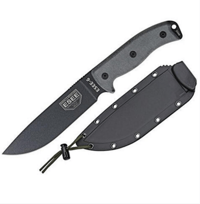 ESEE -6P-B Plain Edge nůž na přežití 16,5 cm, černá, šedá, Micarta, pouzdro