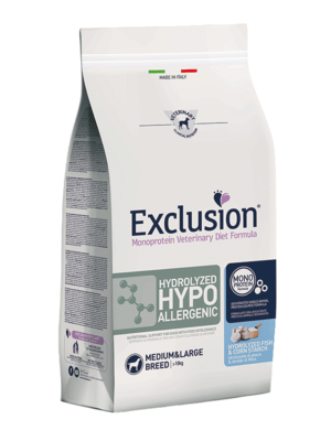 EXCLUSION HHFM11 MEDIUM/LARGE BREED hydrolyzované hypoalergénne granule 12kg, ryba/kukurica