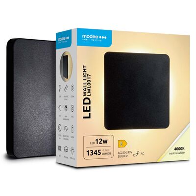 Modee LED čierna štvorcová nástenná lampa 12W 1345lm neutrálna biela (ML-LWL0017)