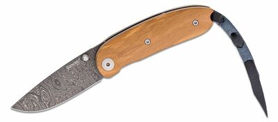 LionSteel 8210D UL Mini Olive malý vreckový nôž 6 cm, damašek, olivové drevo, kožené puzdro