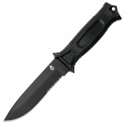Gerber G1060 Strongarm Fixed Blade vnější nůž 12,2 cm, celočerný, částečně zoubkovaný, pouzdro