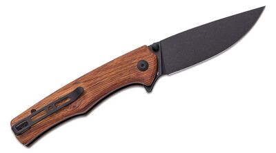 S21012-5 Sencut Crowley Guibourtia Wood Handle Black Stonewashed D2 Blade Button Lock