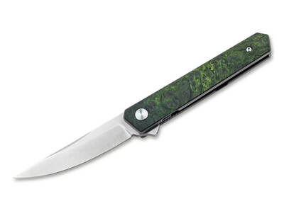 Böker Plus 01BO497 KWAIKEN MINI LIMITED kapesní nůž 7,7 cm, zelená, uhlíkové vlákno, titan, pouzdro 