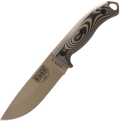 ESEE 5PDE-005 MODEL 5 nôž na prežitie 13,2 cm, hnedá Dark Earth, čierno-hnedá, G10, puzdro Kydex