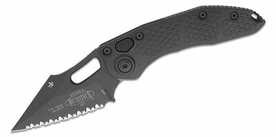 Microtech 169-3T Stitch Black Tactical Serrated automatický nůž 9,2 cm, celočerná, hliník