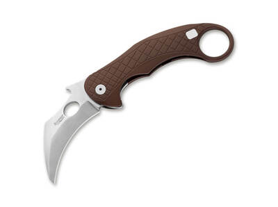 LionSteel 01LS204 LE One Brown zsebkés - karambit 8,2 cm, Stonewash, barna, alumínium