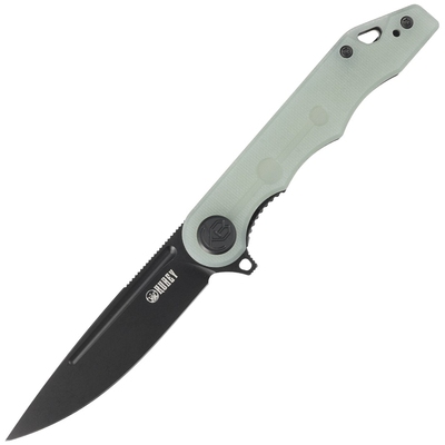 Kubey KU312G vreckový nôž 8 cm, Blackwash, zelená Jade, G10