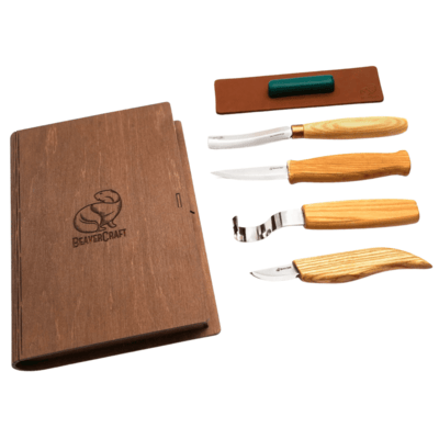 Beavercraft S43 book súprava rezbárskych nástrojov na lyžice/misky, puzdro v tvare knihy
