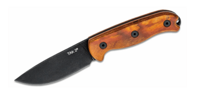 ONTARIO ON8664 Tak 2 funkčný nôž 10,7 cm, čierna, drevo, kožené puzdro