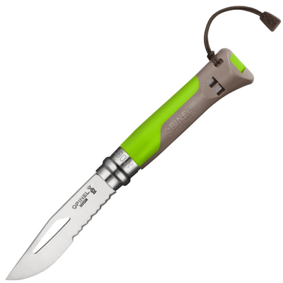 OPINEL 001715 VRI N°08 Inox Outdoor Earth/Green zsebkés 8,5 cm, zöldesbarna, polimer, síp