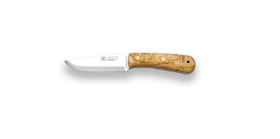 JOKER CL135-P MONTANERO vnější bushcraft nůž 11 cm, dřevo kadeřavé břízy, kožené pouzdro, křesadlo