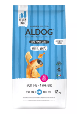 Aldog 2D-WW12MWhite Wave M/L granule pre dospelých psov, stredné/veľké plemená, biela ryba, 12 kg
