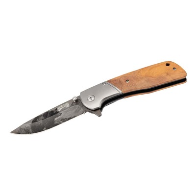 Herbertz 55010 jednoručný vreckový nôž 9cm, olivové drevo, motív medveďa na čepeli
