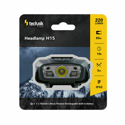 MT-H15 Technik Headlamp + Rubber coat, Hand wave switcher, Red Light, Strobe mode, Power indicator L