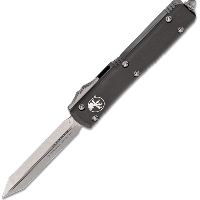 Microtech 223-10 Ultratech Spartan Tanto Standard automatický nůž 8,5 cm, Stonewash, černá, hliník