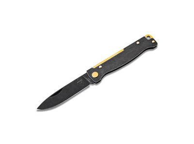 Böker Plus 01BO859 ATLAS vreckový nôž 7,2 cm, čierna, oceľ Blackwash, mosadz