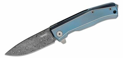 LionSteel MT01D BL Myto Blue Damascus zsebkés 8,3 cm, Damaszkusz, kék, titán, üvegtörő