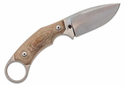 H2 CVN LionSteel Fixed Blade M390 stone washed, Solid Green CANVAS handle, leather sheath