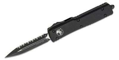 Microtech 147-3T UTX-70 Black Tactical Full fogazott automata kés 6,1 cm, teljesen fekete, alumínium