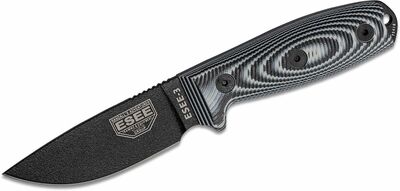 3 PMB-002 ESEE fekete penge, szürke / fekete G-10 3D fogantyú, fekete hüvely