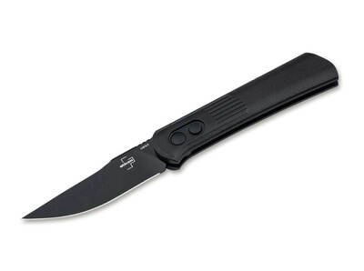 Böker Plus 01BO346 ALLUVIAL All Black automata zsebkés 8 cm, teljesen fekete, alumínium, csat