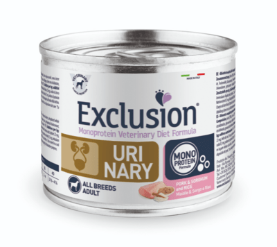 EXCLUSION UM20 URINARY ALL BREEDS konzerva 200g, bravčové/cirok/ryža