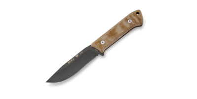 Buck BU-0104BRS1 Compadre kempingový nôž 11,4 cm, čierna, hnedá, Micarta, kožené puzdro